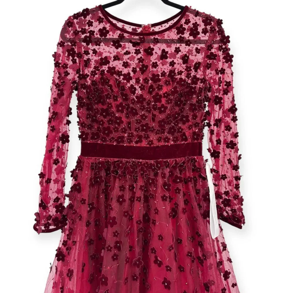 Mac Duggal Embellished Illusion High Neck Long Sleeve Fit & Flare Dress - Size 6 - Picture 5 of 16